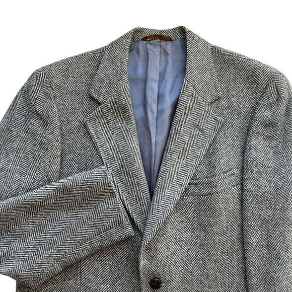 Vintage Tweed Wool Sport Coat Jacket Men 40R Herringbone Gray Hart Shaffner Marx - Picture 4 of 11